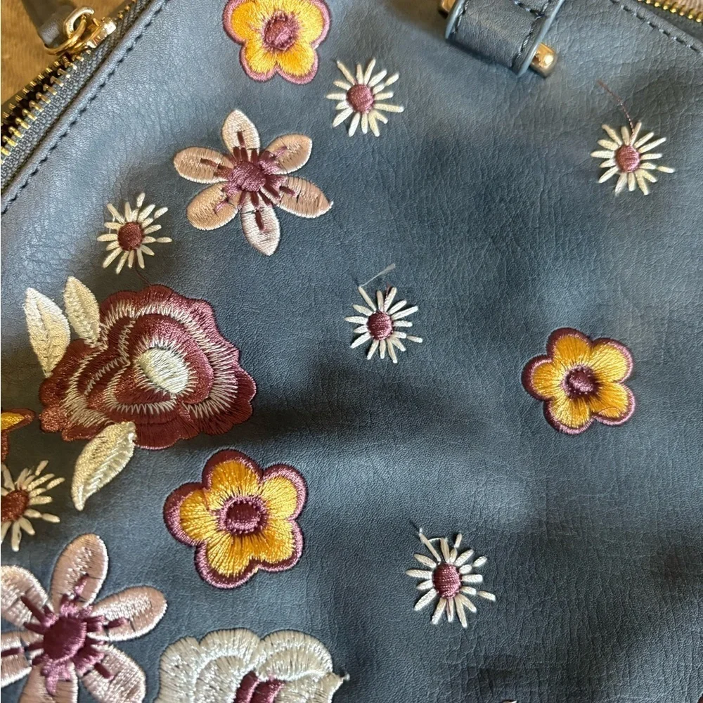 Floral Embroidered Small Satchel Handbag Grey Square Evening Purse